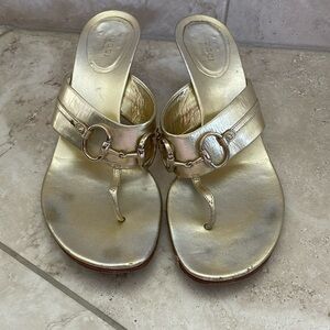 Gucci gold slide sandal with embellishment on strap size 9B
